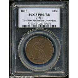 1867 50C Half Dollar, Judd-591, Pollock-655, R.7, PR64 Red and Brown PCGS.