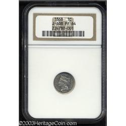 1868 1C One Cent, Judd-608, Pollock-673, R.5, PR64 NGC.