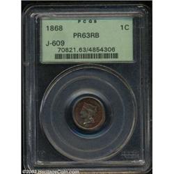 1868 1C One Cent, Judd-609, Pollock-674, R.7, PR63 Red and Brown PCGS.