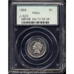 1868 5C Five Cents, Judd-623, Pollock-692, R.5-6, PR64 PCGS.