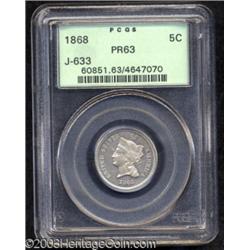 1868 5C Five Cents, Judd-633, Pollock-704, 705, R.6, PR63 PCGS.