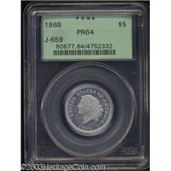 1868 $5 Dual Denomination $5-25 Francs, Judd-659, Pollock-732, R.6-7, PR64 PCGS.