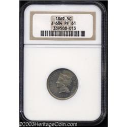 1869 5C Five Cents, Judd-684, Pollock-763, R.5, PR61 NGC.