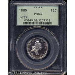 1869 25C Standard Silver Quarter Dollar, Judd-722, Pollock-803, R.6, PR63 PCGS.