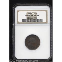 1869 25C Standard Silver Quarter Dollar, Judd-729, Pollock-810, R.7, PR66 Brown NGC.