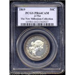 1869 50C Standard Silver Half Dollar, Judd-754, Pollock-838, R.5-6, PCGS PF64 Cameo.