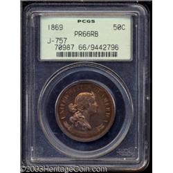 1869 50C Standard Silver Half Dollar, Judd-757, Pollock-841, R.7, PR66 Red and Brown PCGS.