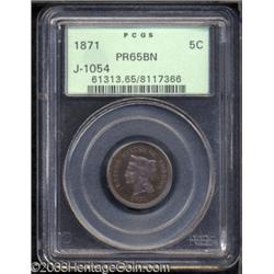 1871 5C Five Cents, Judd-1054, Pollock-1189, R.6, PR65 Brown PCGS.