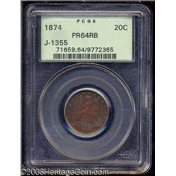 1874 20C Twenty Cents, Judd-1355, Pollock-1499, R.6, PR64 Red and Brown PCGS.
