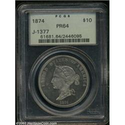 1874 $10 Bickford Ten Dollar, Judd-1377, Pollock-1522, R.7, PR64 PCGS.
