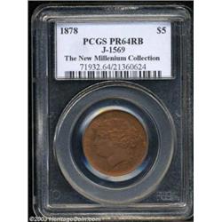 1878 $5 Five Dollar, Judd-1569, Pollock-1760, R.7, PR64 Red and Brown PCGS.