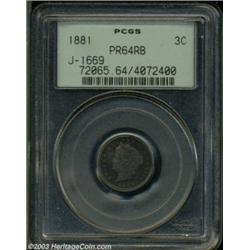 1881 3C Liberty Head Three Cents, Judd-1669, Pollock-1870, R.7, PR64 Red and Brown PCGS.