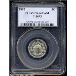 1882 5C Shield Five Cents, Judd-1693, Pollock-1895, R.7, PR64 Cameo PCGS.