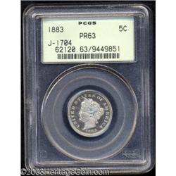 1883 5C Liberty Head Five Cents, Judd-1704, Pollock-1908, R.6, PR63 PCGS.