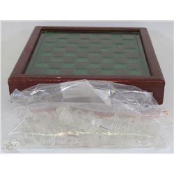 GLASS CHESS SET WITH WOOD BOX