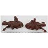 Image 1 : PAIR OF VINTAGE HAND CARVED WOOD BULLS WITH GLASS