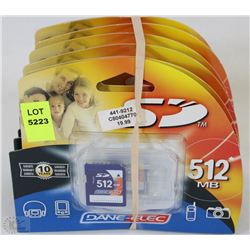 LOT OF 6 512MB SD CARDS
