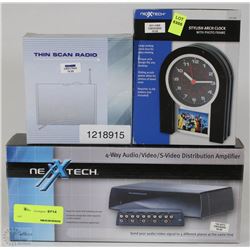 LOT WITH 4 WAY DISTRIBUTION AMPLIFIER, SCAN RADIO,