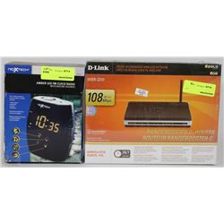 LOT WITH AMBER LED CLOCK RADIO, AND D-LINK