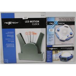 LOT OF 2 RADIOS AND MOTION CLOCK