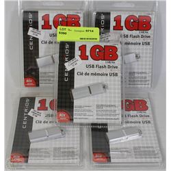 LOT OF FIVE 1 GB USB FLASH DRIVES