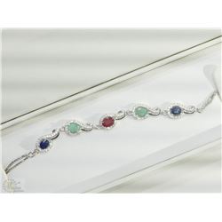 #3-STERLING SILVER SAPPHIRE, RUBY, EMERALD & CUBIC