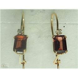 #7-10K YELLOW GOLD GARNET & DIAMOND EARRINGS