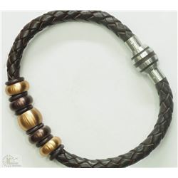 #9-STAINLESS STEEL BROWN LEATHER MEN'S