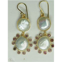 #10-SILVER & GOLD PLATED GARNET & PEARL EARRINGS