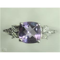 #28-STERLING SILVER AMETHYST & DIAMOND RING