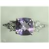 Image 1 : #28-STERLING SILVER AMETHYST & DIAMOND RING