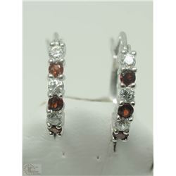 #30-STERLING SILVER GARNET HOOP EARRINGS