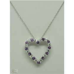 #39-STERLING SILVER AMETHYST HEART-SHAPED