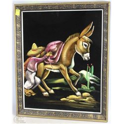 FRAMED VELVET DONKEY PAINTING - 19"X16"
