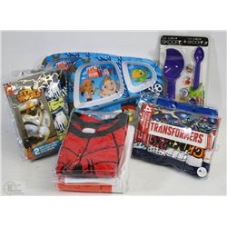 FLAT OF BOYS NEW  T-SHIRTS,BRIEFS,2 TV TRAYS, ETC