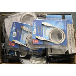 BOX OF VARIOUS ELECTRONIC CABLES, INCLUDING USB 2.0