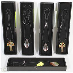 LOT OF 5 HAND MADE COLOURED GLASS PENDANTS