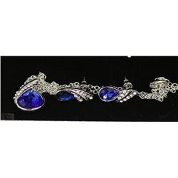 FASHION NECKLACE & EARRING SET - BLUE GEMS