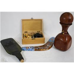 VINTAGE ITEMS WOODEN CHESS BOX GERMANY W/COGNAC