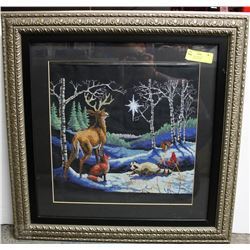 FRAMED NEEDLEPOINT WILDERNESS W/DEER,
