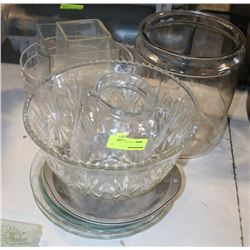 LARGE LOT OF GLASS BOWLS , TRAYS ETC..
