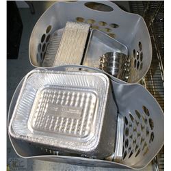 2 GREY LAUNDRY BASKETS  WITH TIN FOIL