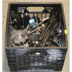 TRAY OF CUTLERY , COOKING SPOONS AND MORE