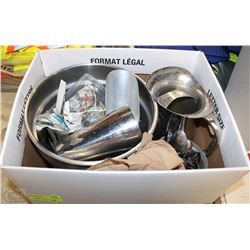 BOX OF METAL BOWLS AND MORE
