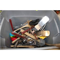 LARGE TOTE OF KITCHENWARE