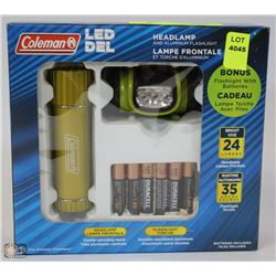 COLEMAN LED HEADLAMP AND ALUMINUM FLASHLIGHT