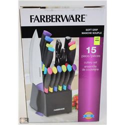 FARBERWARE 15PC SOFT GRIP CUTLERY SET IN BLOCK