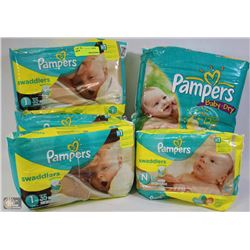 LOT OF PAMPERS SWADDLERS DIAPERS AND