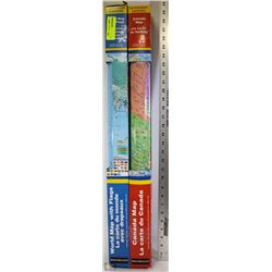 LOT OF 2 LAMINATED MAPS (1 CANADA & 1 WORLD)