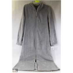 LADIES PLUSH GREY ZIPUP HOUSECOAT SIZE SMALL